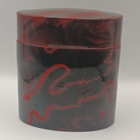 Vintage Japanese Lacquer Nesting Boxes Set - 6", 5", 4" Red & Black Marbled Jars - Picture 6 of 9